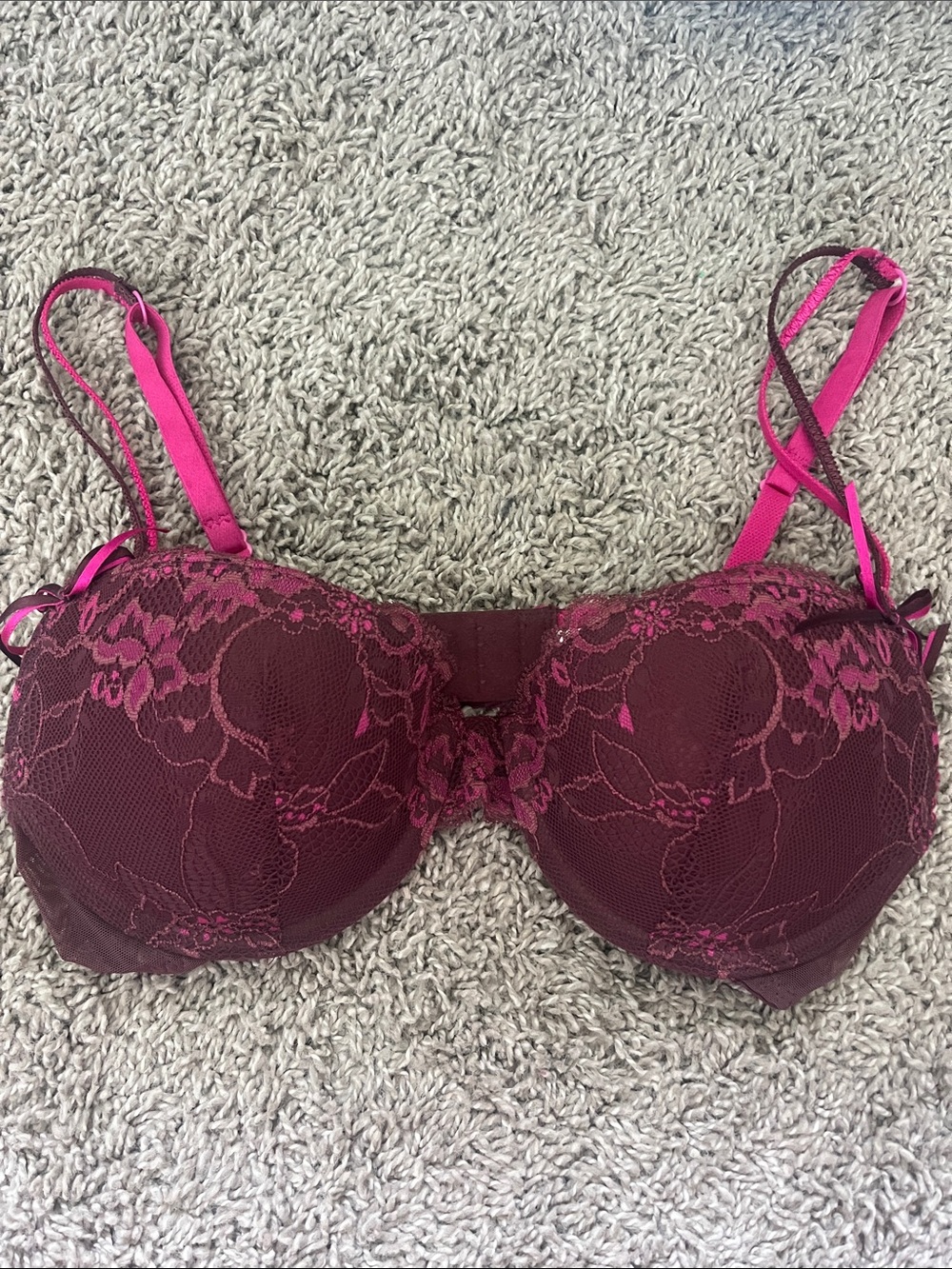 Xhilaration Burgundy Lace Underwire Bra with Hot Pink Straps